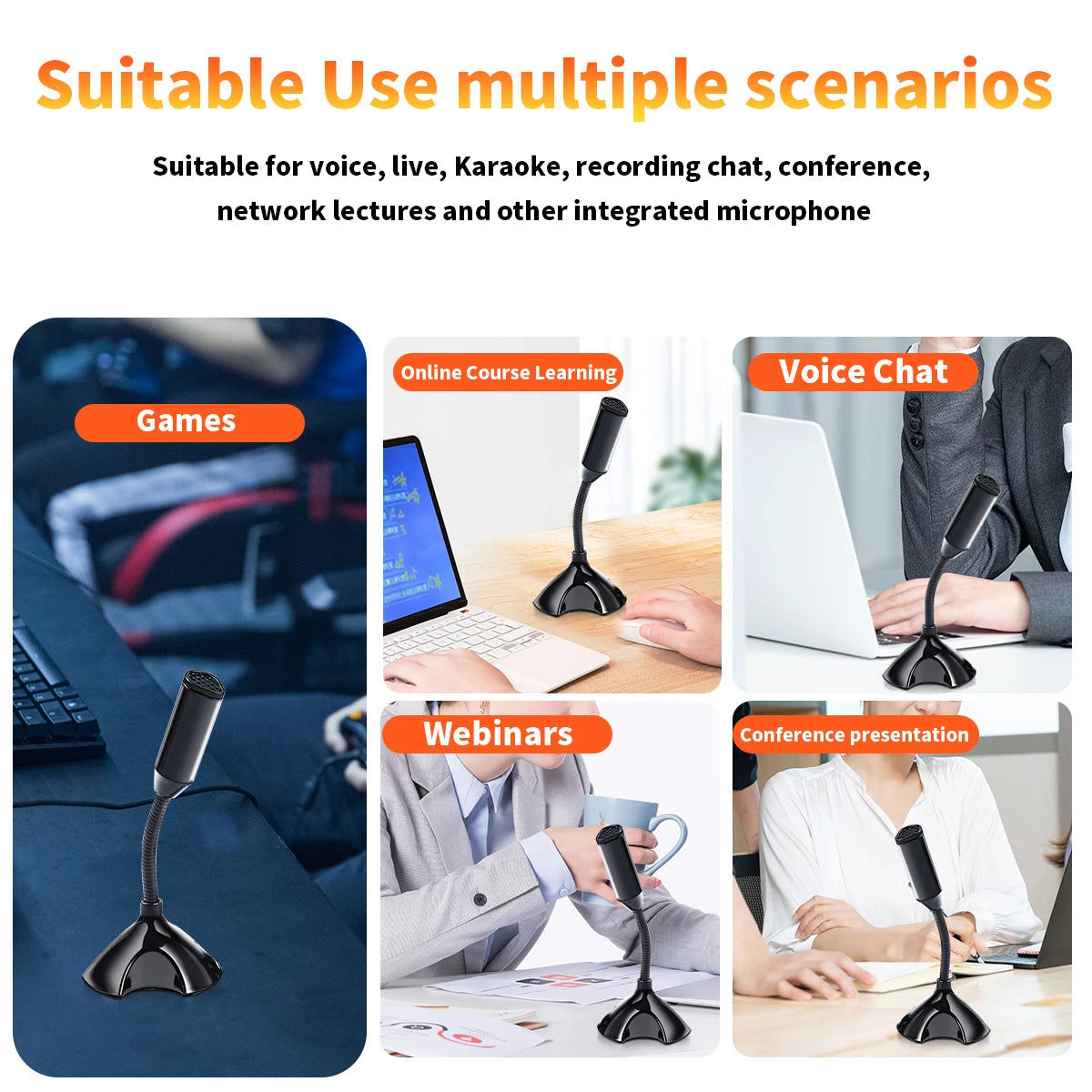 for Desktop PC USB Laptop Microphone Voice Mic High Sensitivity Mini Studio Speech Mic Stand With Holder Gaming Conference