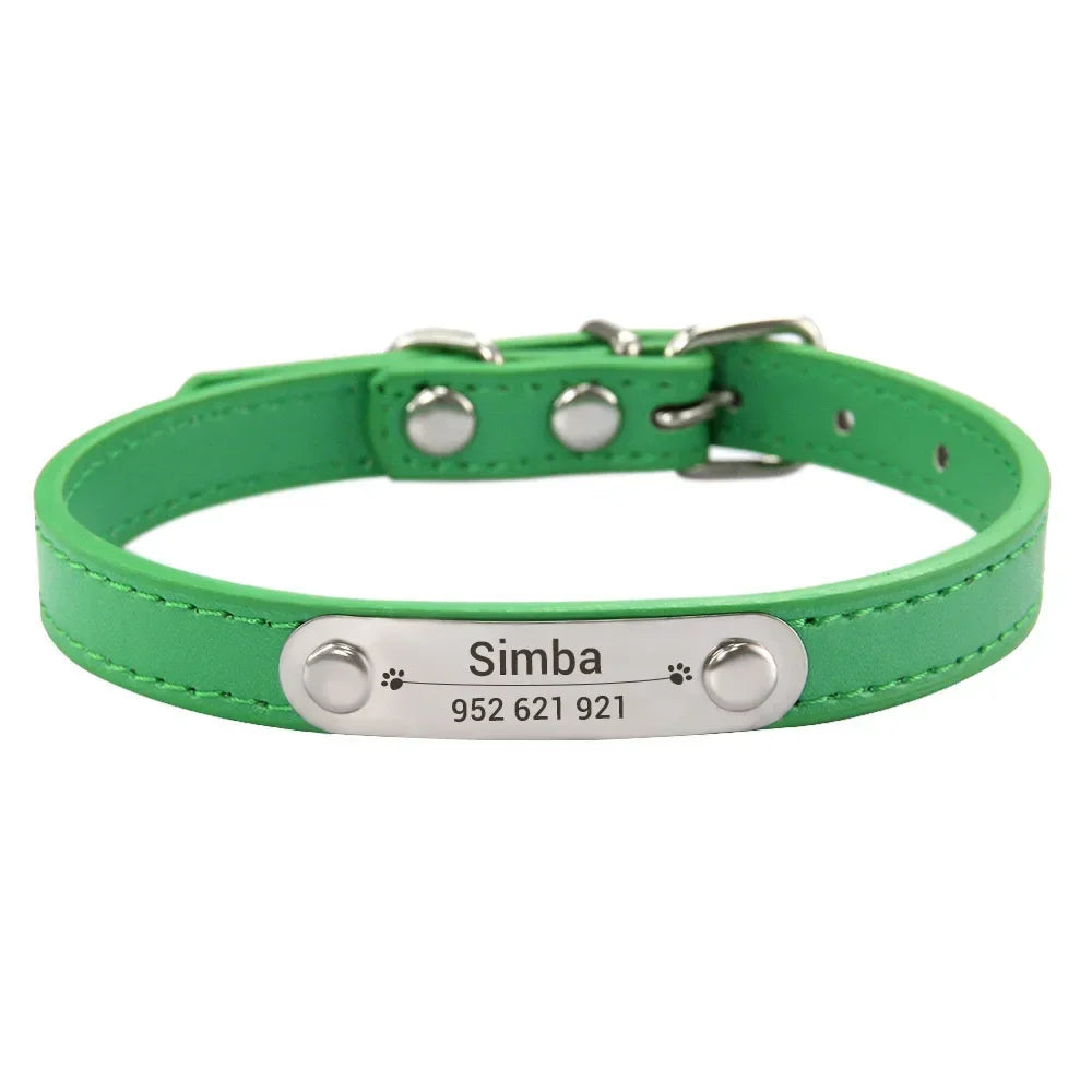 Personalized Dog Collar Name Carved 16 Colors Solid PU Leather Collar For Small Medium Large Dogs Puppy Cat Accessories Red Pink