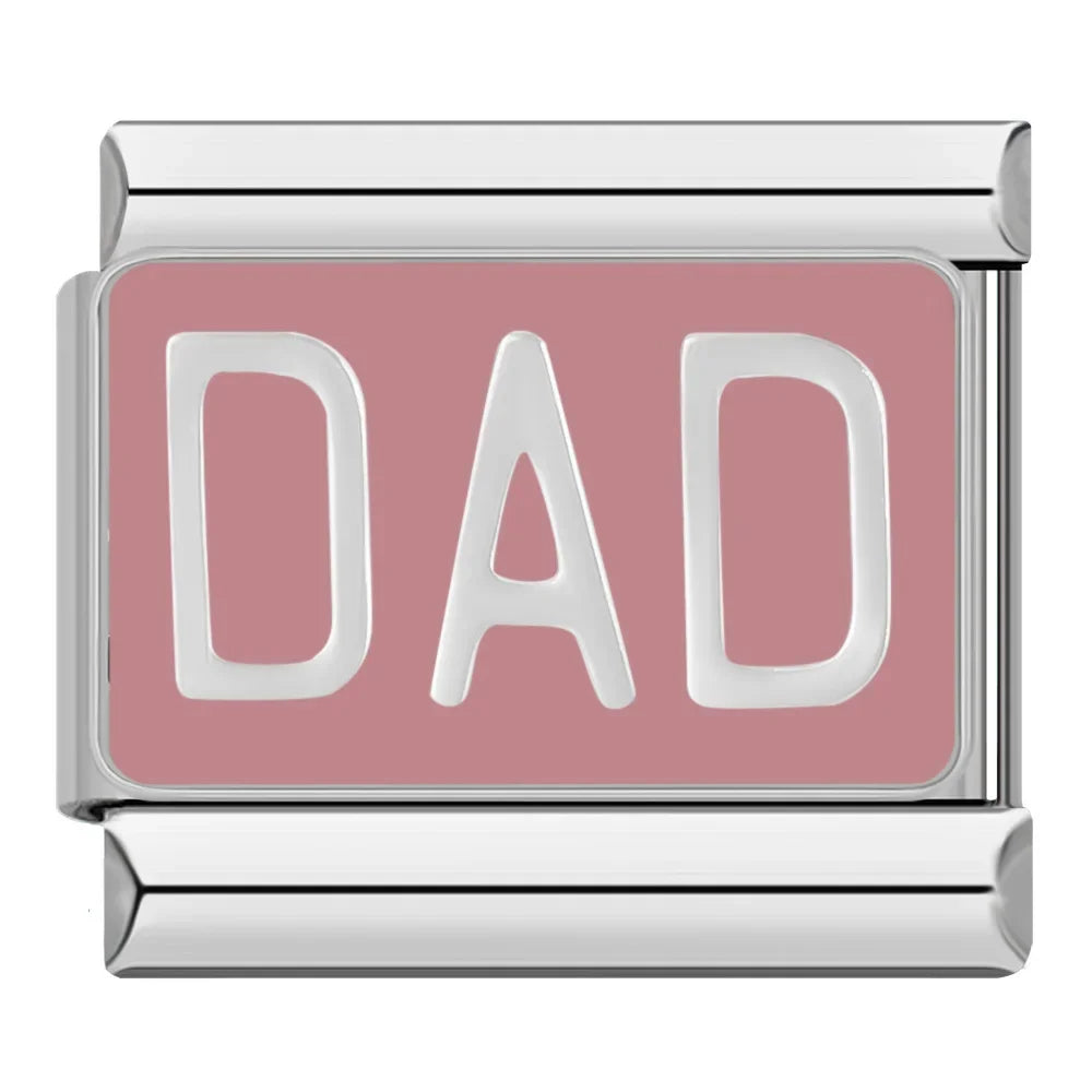 Hapiship 2024 Love Daddy’s Girl Princess DAD Aunt Flower Italian Charms Links Fit 9mm Bracelet Stainless Steel DIY Jewelry DJ026