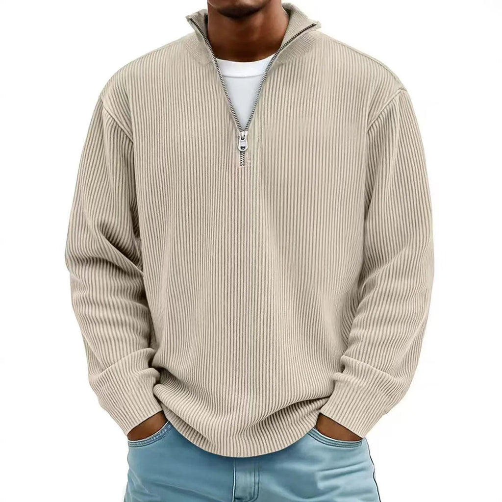 New Corduroy Sweatshirts for Men Autumn Solid Long Sleeve Clothing Men's Casual Loose Zipper Polo Collar Tees Tops Man Outwear