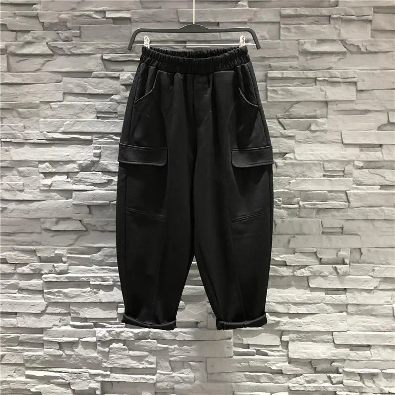 2024 New Spring and Autumn Loose Casual Oversized High Waist Slimming Solid Color Wide Leg Sports Work Harlem Guard Pants