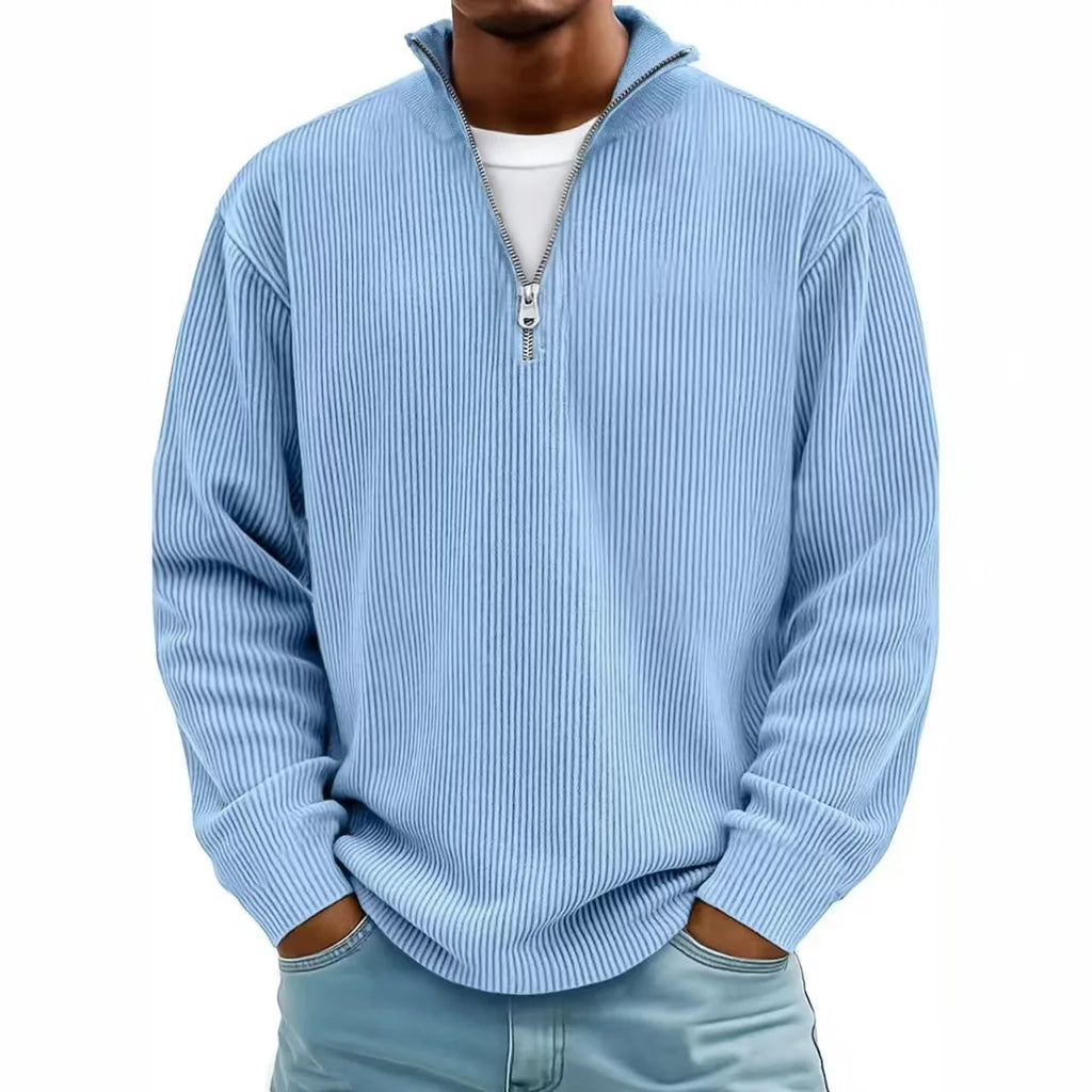New Corduroy Sweatshirts for Men Autumn Solid Long Sleeve Clothing Men's Casual Loose Zipper Polo Collar Tees Tops Man Outwear