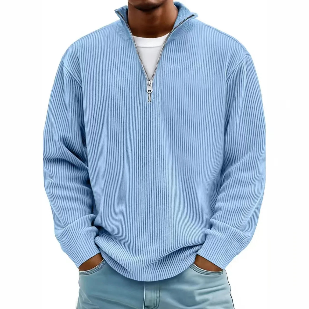 New Corduroy Sweatshirts for Men Autumn Solid Long Sleeve Clothing Men's Casual Loose Zipper Polo Collar Tees Tops Man Outwear
