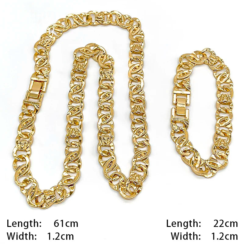 61cm Man Long Trendy Necklace Hip Hop Dubai 18K Gold Plated 925 sterling silver Jewelry Set Bracelet Man Fashion Jewellery Best Father's Day Gifts