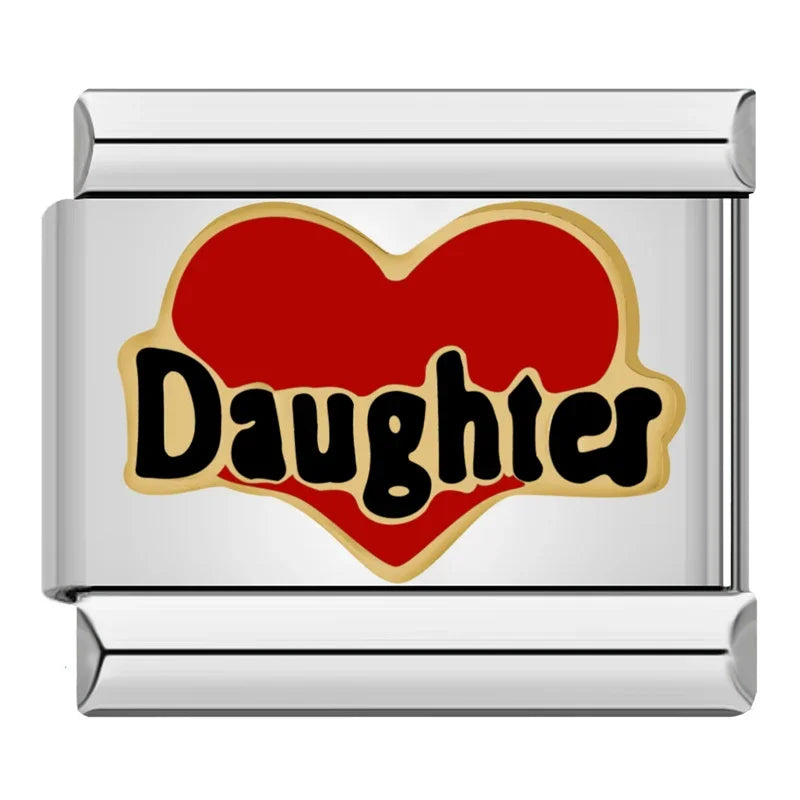 Hapiship 2024 Love Daddy’s Girl Princess DAD Aunt Flower Italian Charms Links Fit 9mm Bracelet Stainless Steel DIY Jewelry DJ026