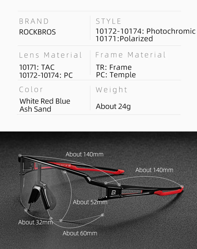 ROCKBROS Bicycle Glasses Photochromic Bike Glasses UV400 Protection Eyewear Polarized Sunglasses MTB Road Cycling Goggles