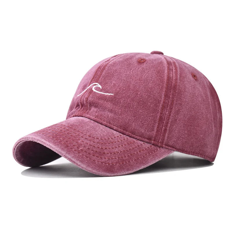 Wave Ripple Embroidery Baseball Cap Solid Color Washed Cotton Dad Hats Simple Vintage Hip Hop Hats For Women Men Snapback Caps