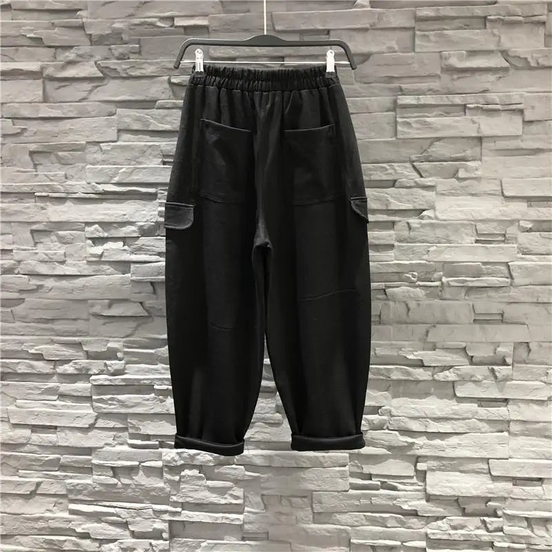 2024 New Spring and Autumn Loose Casual Oversized High Waist Slimming Solid Color Wide Leg Sports Work Harlem Guard Pants