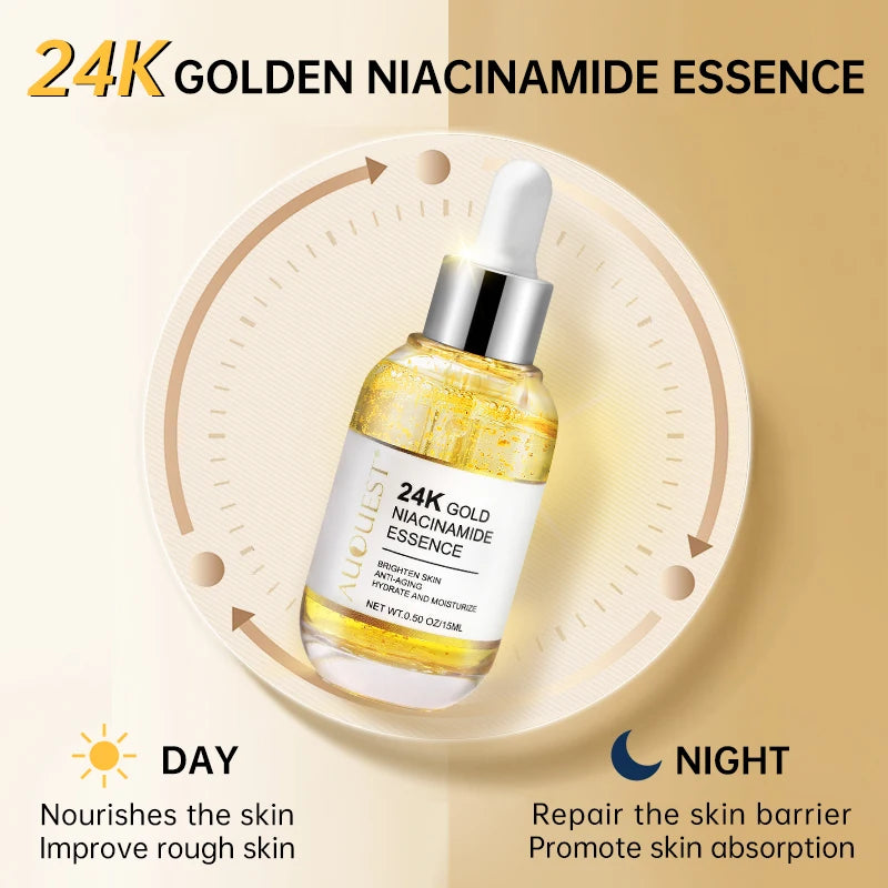 24k Gold Niacinamide Face Serum Whitening Moisturizing Dark Spot Removal Hyaluronic Acid Rejuvenation Facial Serum Skin Care