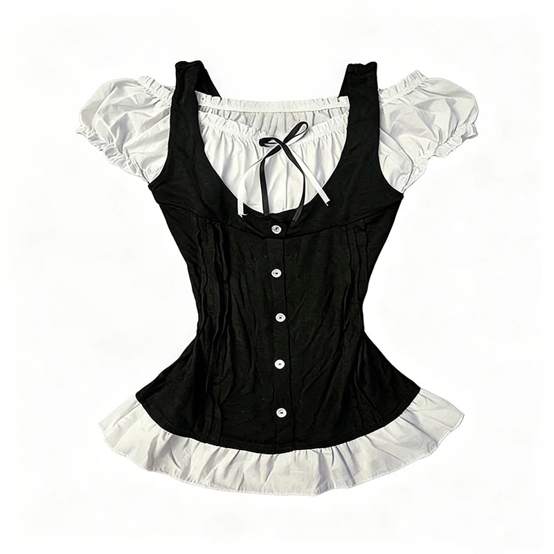 Y2K Gothic style aesthetic tops square neck womens style retro Harajuku fashion casual fairy style sweet and cute emotional girl