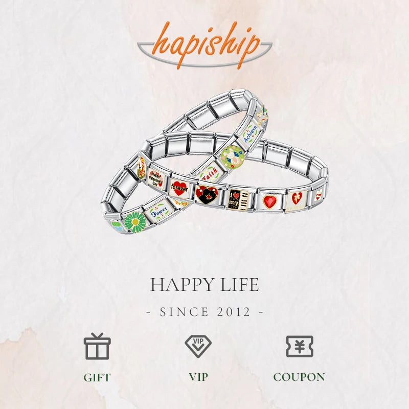 Hapiship 2024 Love Daddy’s Girl Princess DAD Aunt Flower Italian Charms Links Fit 9mm Bracelet Stainless Steel DIY Jewelry DJ026