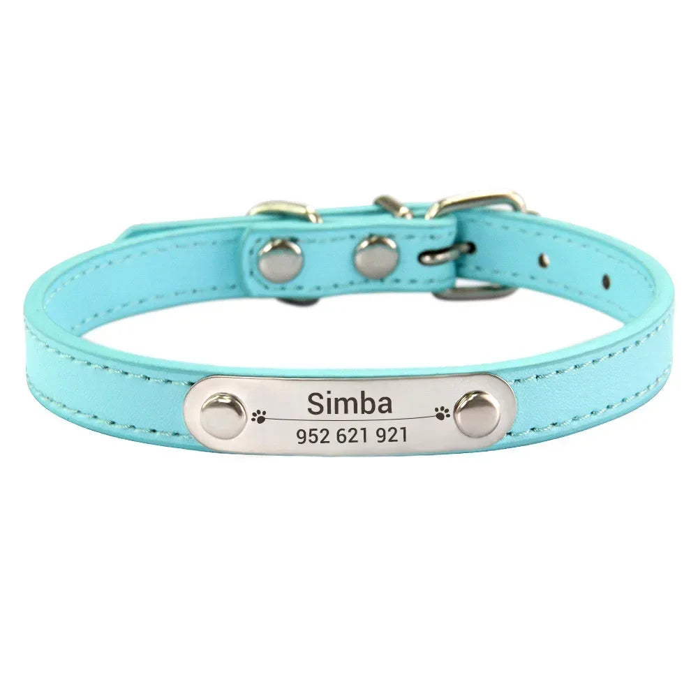 Personalized Dog Collar Name Carved 16 Colors Solid PU Leather Collar For Small Medium Large Dogs Puppy Cat Accessories Red Pink