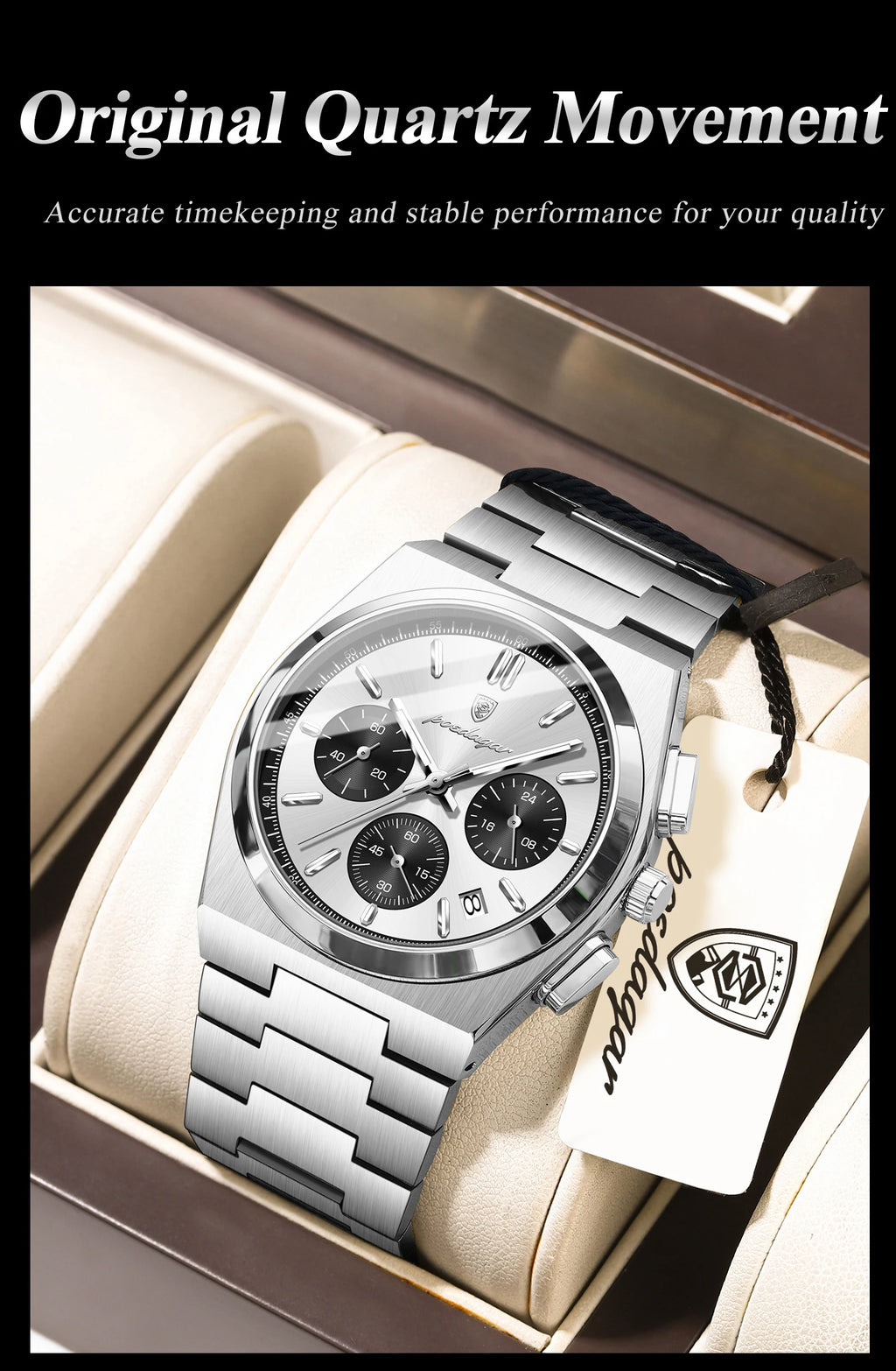 POEDAGAR Top Business Men's Watch Chronograph Date Stainless Steel Classic Man Clock Waterproof Luminous Quartz Watches For Men