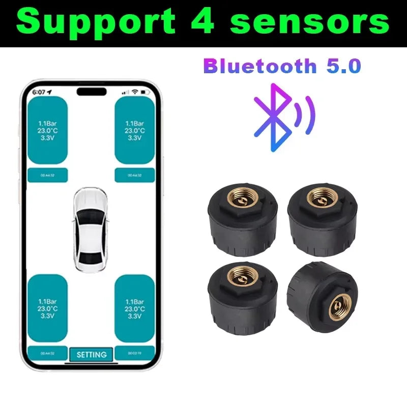 Car TPMS Wireless Bluetooth 5.0 Tire Pressure Monitoring System Mobile Phone Display Tyre Sensors Motorcycle For Android IOS