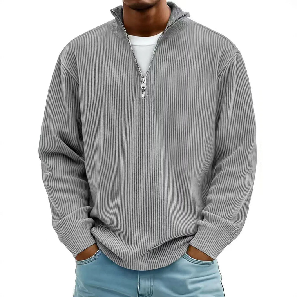 New Corduroy Sweatshirts for Men Autumn Solid Long Sleeve Clothing Men's Casual Loose Zipper Polo Collar Tees Tops Man Outwear