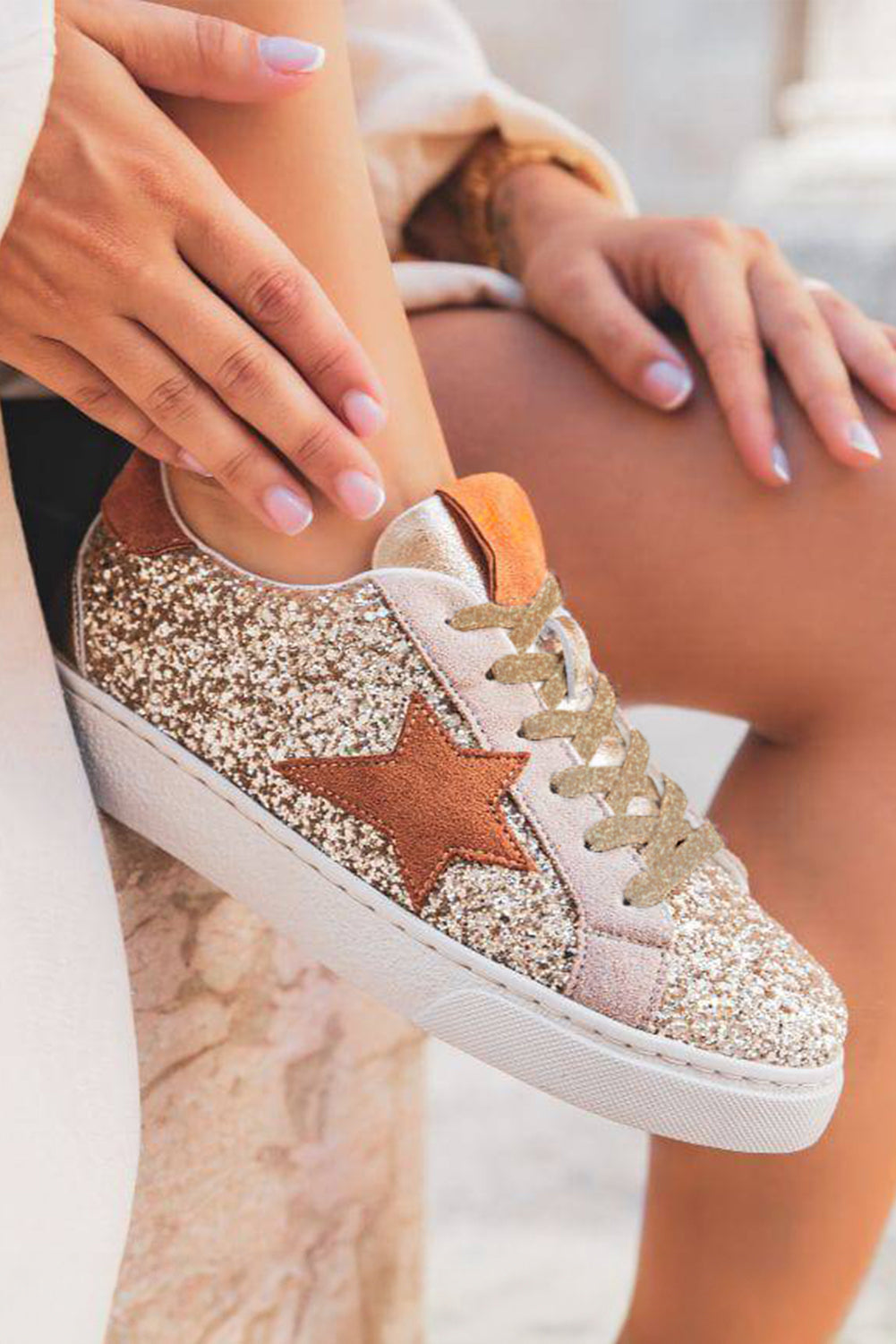 Armani Sequined Lace Up Sneakers-1