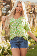 Yusra FloralRuffle Sleeve V Neck Blouse-0