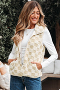 Stevie Sherpa Checkerboard Button Vest With Pocket-0